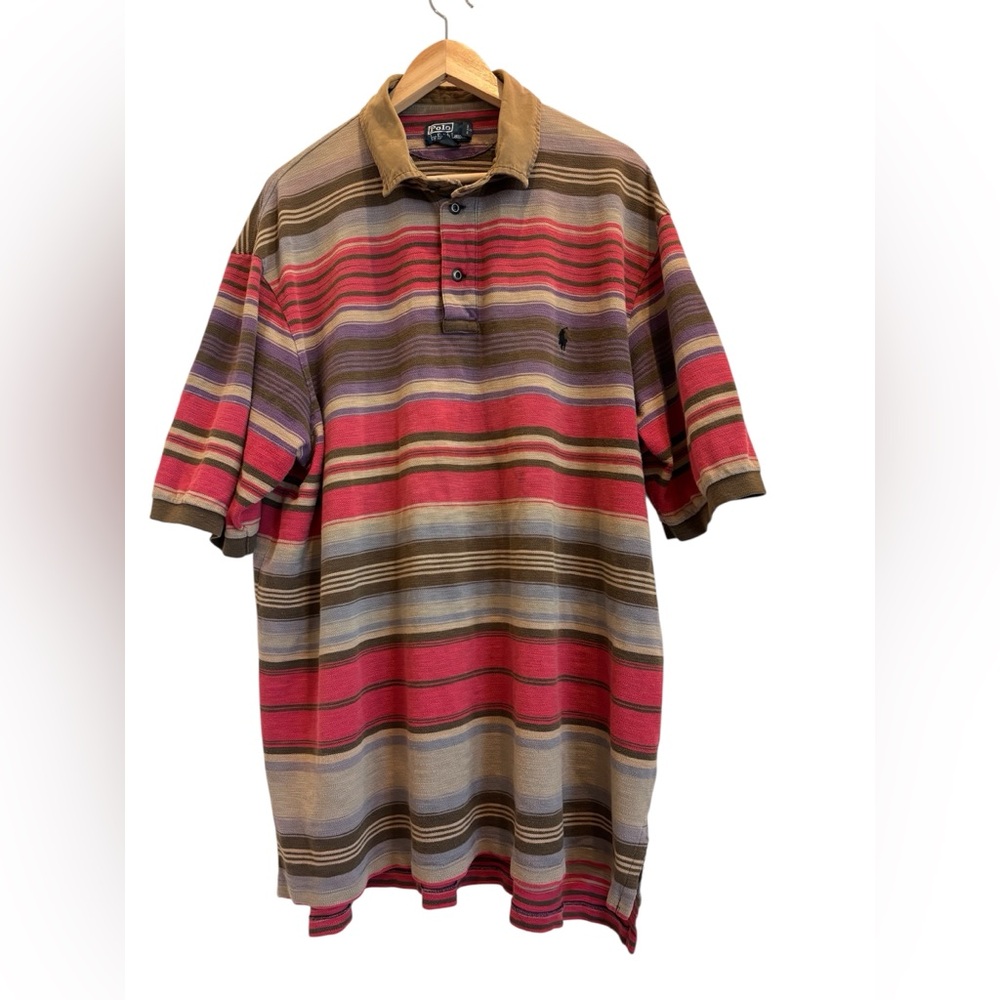Vtg Polo Ralph Lauren Striped Shirt Rugby Aztec Stripe Size 2XL Tall